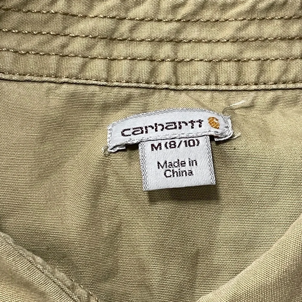 Carhartt Womens Brown Duck Short Sleeve Top Blouse Button Down Size Medium 8-10 - Picture 6 of 7